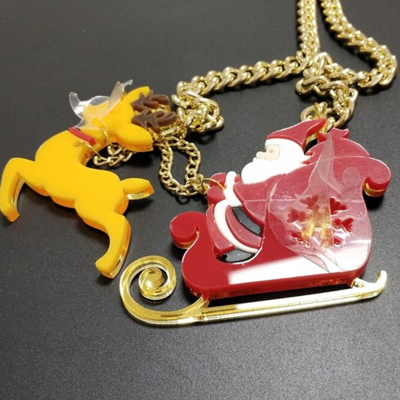 Santa and his reindeer bae laser cut acrylic necklace! Add some holiday cheer! - Picture 6 of 6